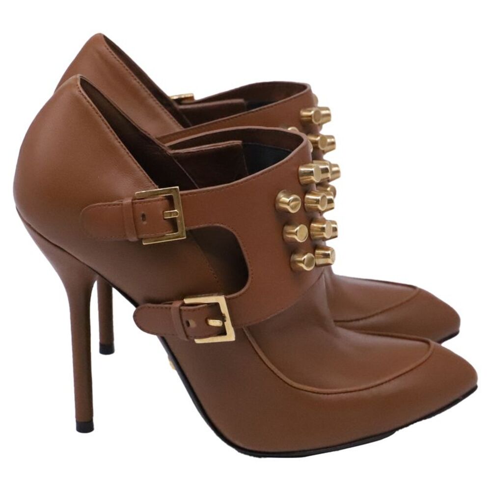 Gucci Charlotte Studded Ankle Boots in Brown Leather